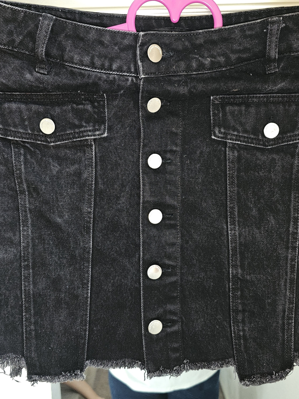 Zara Black High-Rise Button-Front Denim Skirt